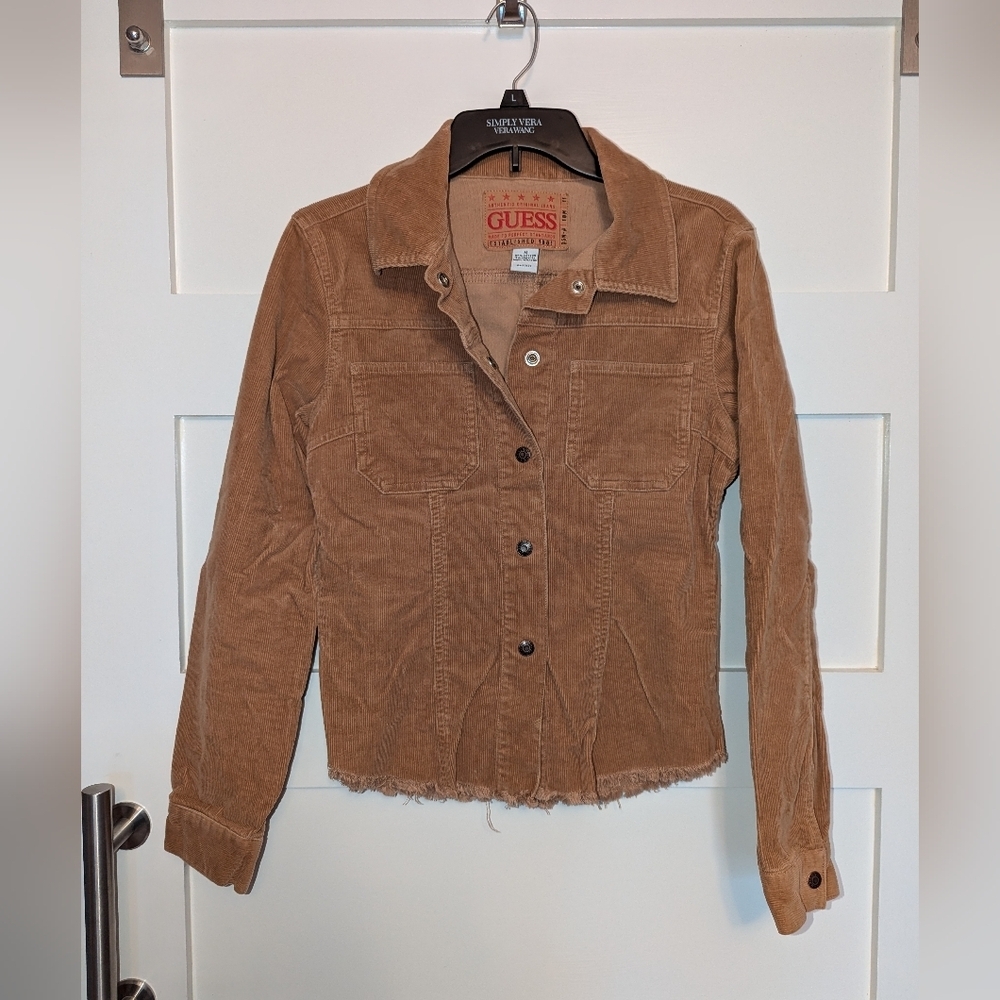 Women's Guess brown corduroy button front jacket size medium.